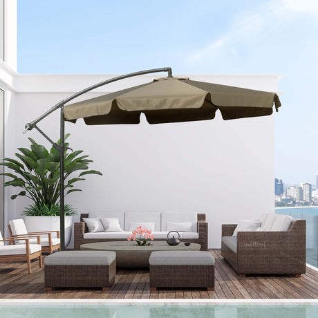 easycomfort easycomfort ombrellone da giardino a braccio con apertura a manovella in metallo e poliestere 2 7x2 7 m caffe