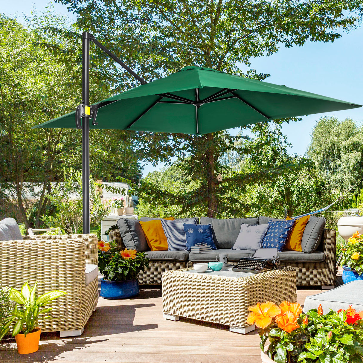 easycomfort easycomfort ombrellone da giardino a manovella 2 5x2 5 m con rotazione 360 e parasole regolabile verde