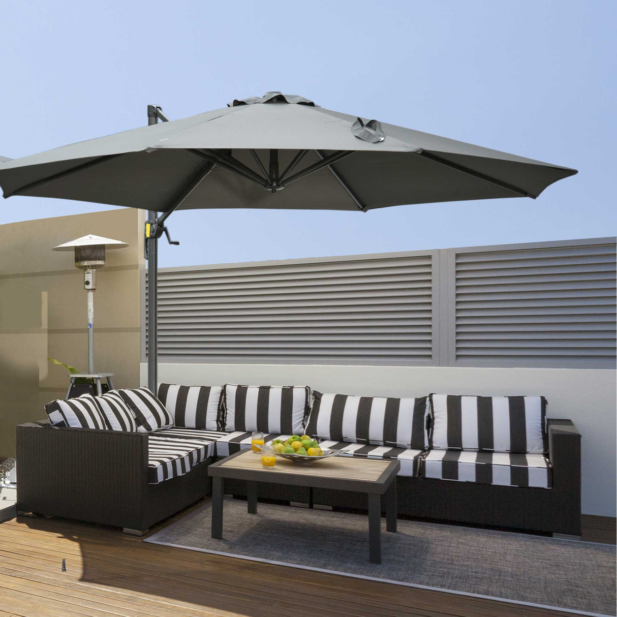 easycomfort easycomfort ombrellone da giardino a manovella e a 8 stecche con angolazione regolabile 2 95x2 5 m grigio