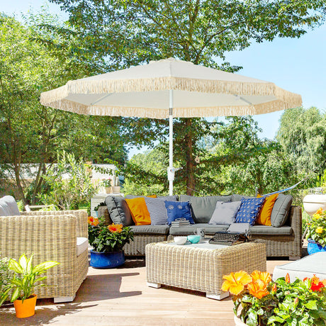 easycomfort easycomfort ombrellone da giardino a manovella inclinabile e palo a 2 sezioni poliestere e metallo 2 6x2 4 m bianco