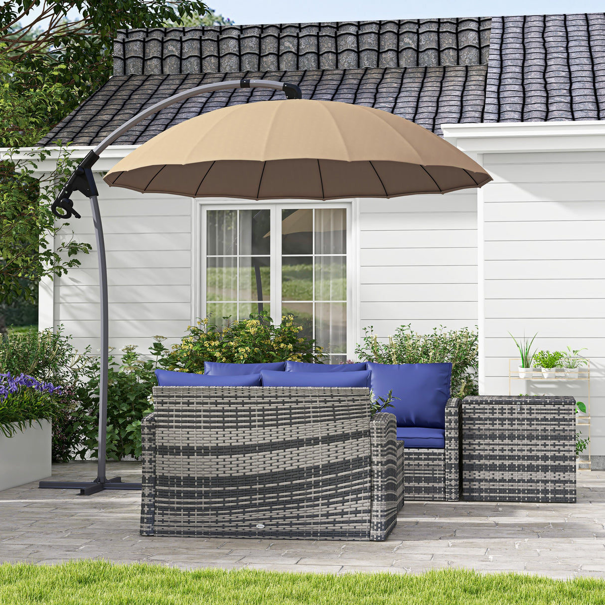 easycomfort easycomfort ombrellone da giardino decentrato 2 7m apertura a manovella e 16 stecche in fibra di vetro cachi