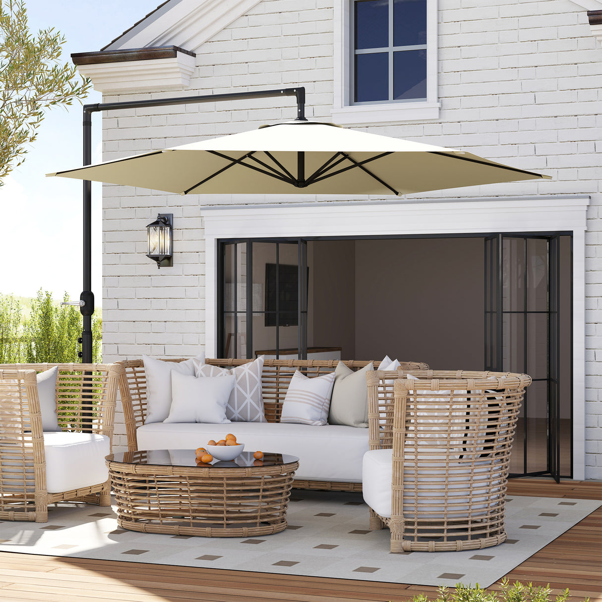 easycomfort easycomfort ombrellone da giardino decentrato 3x2 5 m con base a croce e apertura a manovella beige