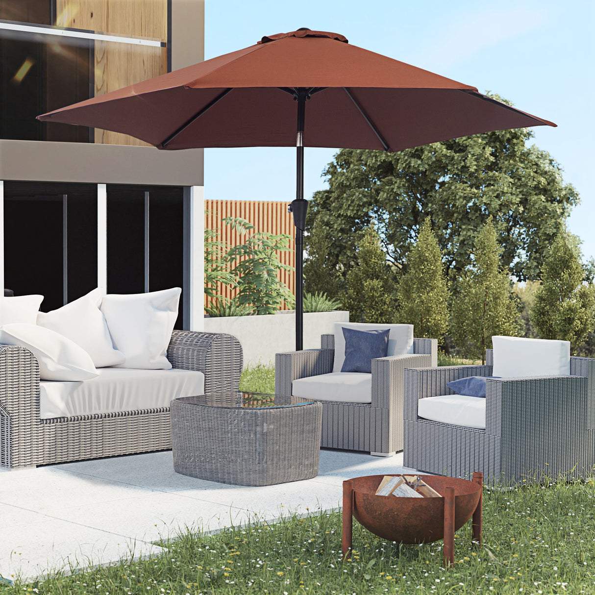 easycomfort easycomfort ombrellone da giardino inclinabile con manovella in alluminio metallo e poliestere 260x235 cm nero e caffe