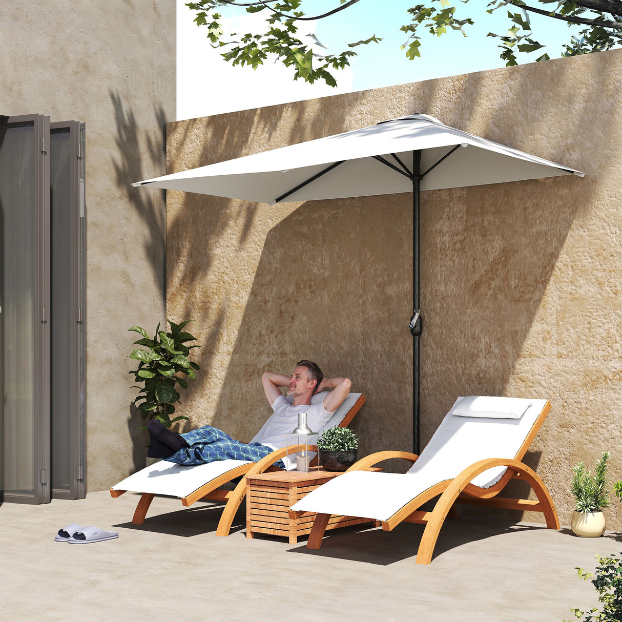 easycomfort easycomfort ombrellone da parete mezzaluna salvaspazio con apertura a manovella crema