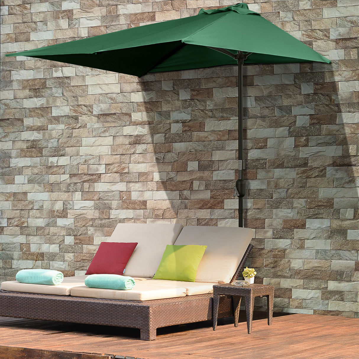 easycomfort easycomfort ombrellone da parete mezzaluna salvaspazio con apertura a manovella verde