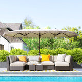 easycomfort easycomfort ombrellone doppio a 12 stecche con manovella in poliestere e acciaio 450x265x260 cm bianco crema