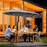easycomfort easycomfort ombrellone doppio con base a crocee luci solari 295x150x219cm grigio