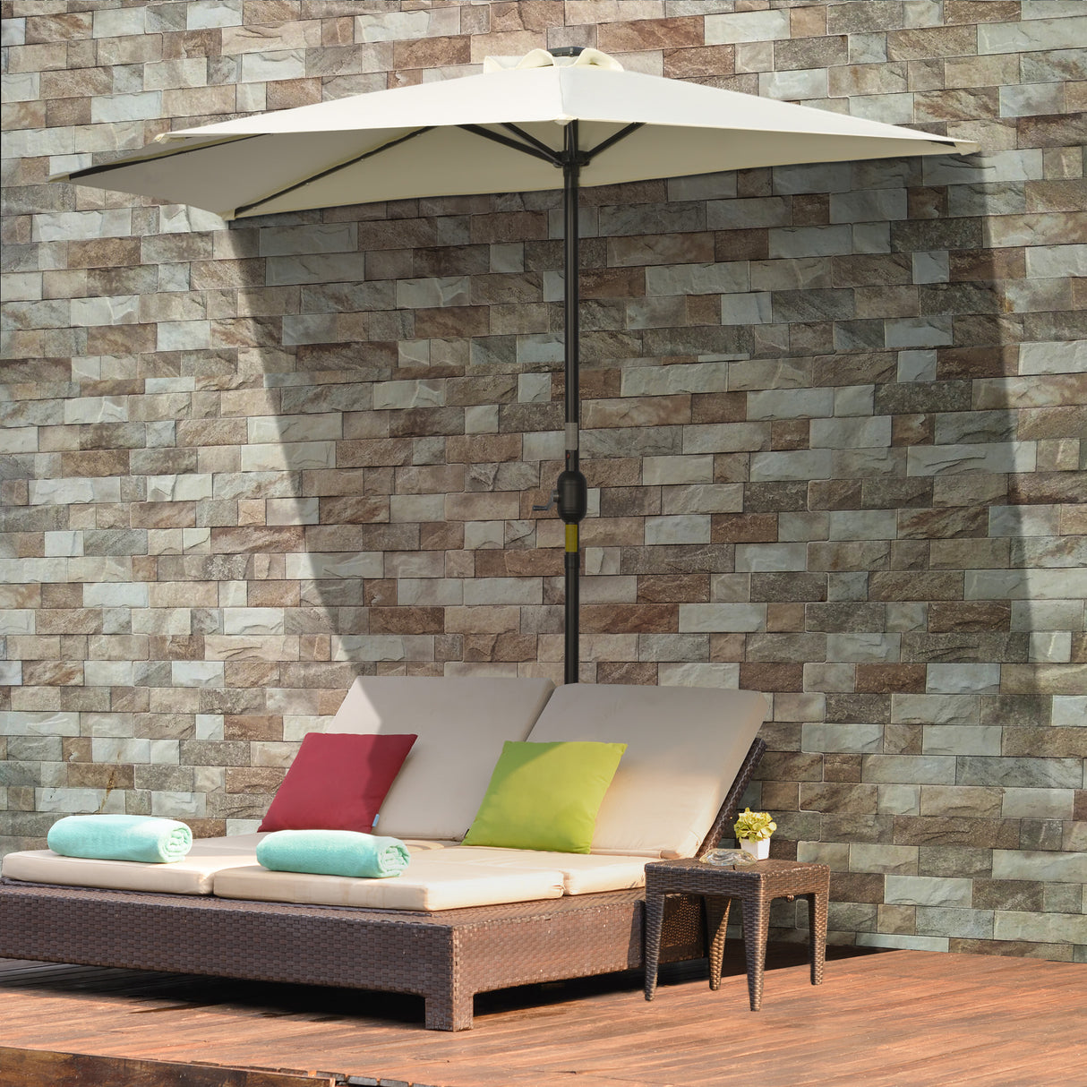 easycomfort easycomfort ombrellone semicircolare con manovella 20 luci led e pannello solare 265x135x240 cm beige