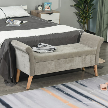 easycomfort easycomfort panca fondoletto con vano contenitore in stile vintage pouf imbottito panca per ingresso e camera con braccioli grigio ean 8054144137278