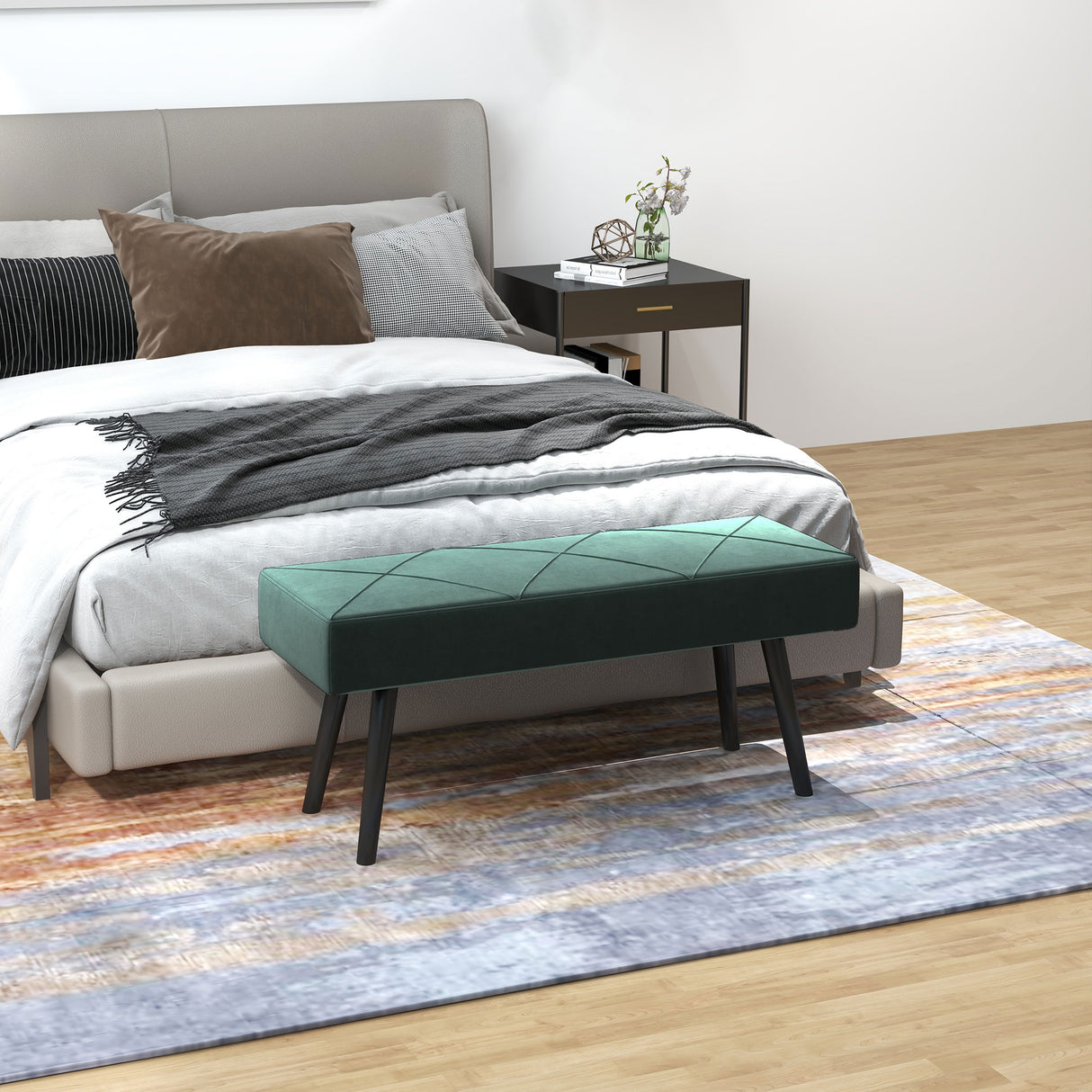 easycomfort easycomfort panca imbottita fondoletto in tessuto effetto velluto e acciaio 100x36x45 cm verde e nero