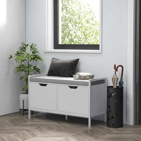 easycomfort easycomfort panca scarpiera a 2 armadietti con cuscino in tessuto effetto lino legno e acciaio 84x35x50 cm bianco