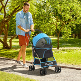 easycomfort easycomfort passeggino per cani convertibile con 2 guinzagli e cuscino in acciaio e poliestere 82x49 5x98 cm azzurro e nero