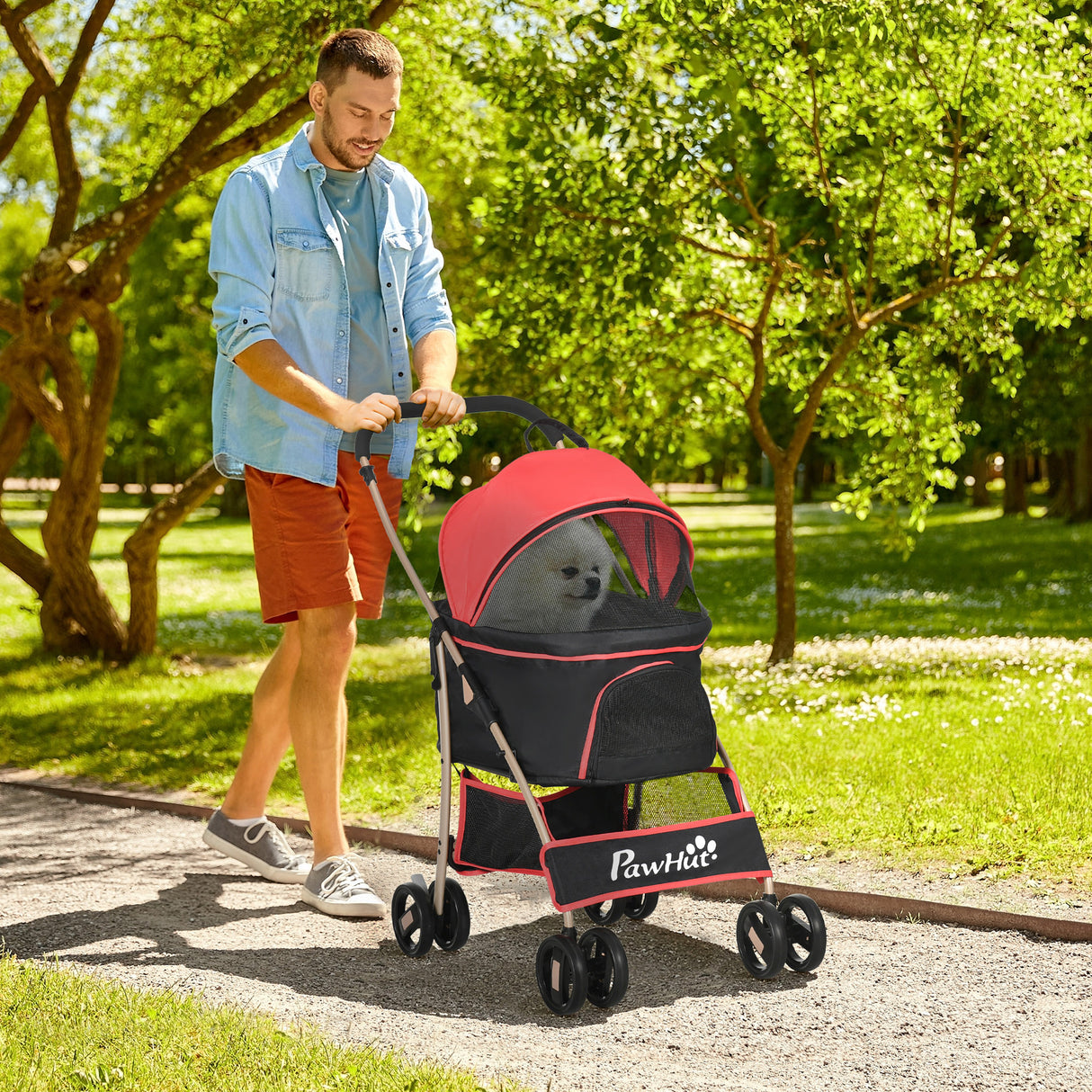 easycomfort easycomfort passeggino per cani convertibile con 2 guinzagli e cuscino in acciaio e poliestere 82x49 5x98 cm rosso e nero