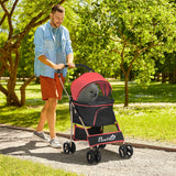 easycomfort easycomfort passeggino per cani convertibile con 2 guinzagli e cuscino in acciaio e poliestere 82x49 5x98 cm rosso e nero