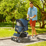 easycomfort easycomfort passeggino per cani pieghevole con cestino e portabicchiere peso max 10 kg 75x45x97cm blu scuro