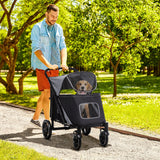 easycomfort easycomfort passeggino per cani pieghevole con ingressi a cerniera e finestre a rete 112x65x100 cm grigio scuro e nero