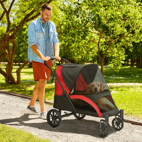 easycomfort easycomfort passeggino per cani taglia grande pieghevole con finestre a rete cuscino e guinzagli 124x67x100 cm nero