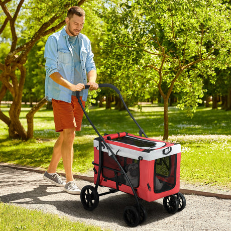 easycomfort easycomfort passeggino per cani taglia piccola e mini con 2 guinzagli e custodia portaoggetti 81x58x97 5 cm