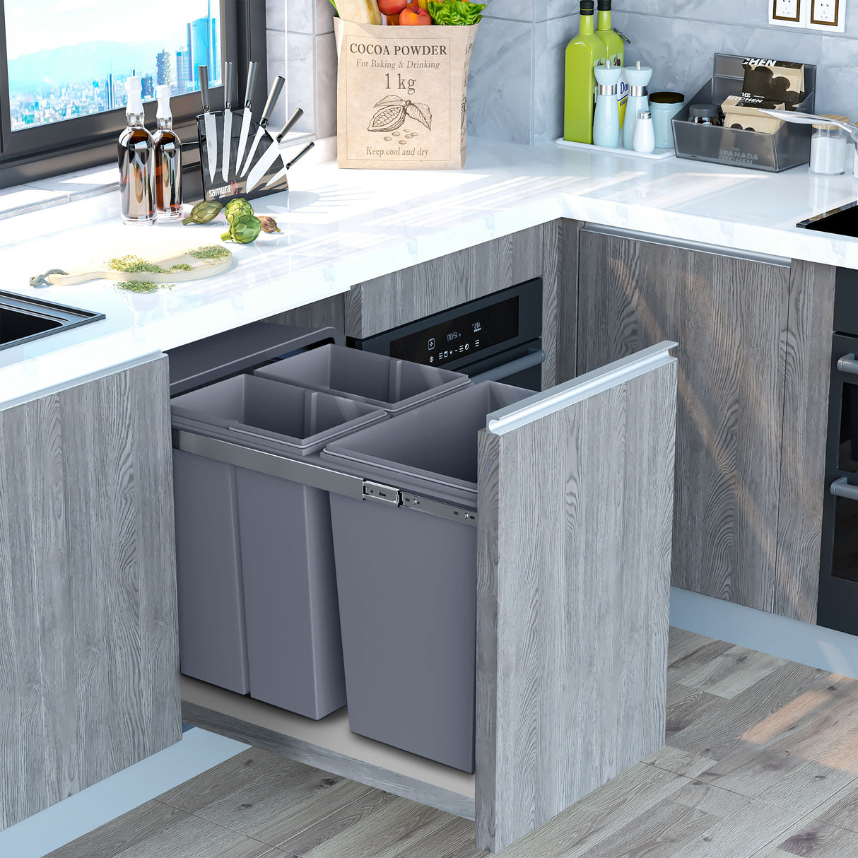 easycomfort easycomfort pattumiera estraibile con 3 contenitori per raccolta differenziata capacita totale 40l 48x34 2x41 8cm grigio