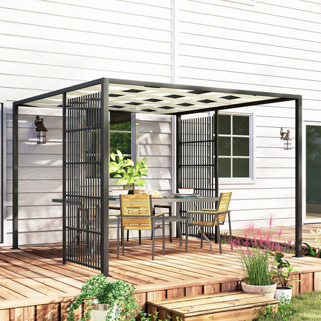 easycomfort easycomfort pergola per esterno 3x3 m con copertura ondulata e pannelli laterali in metallo e poliestere nero