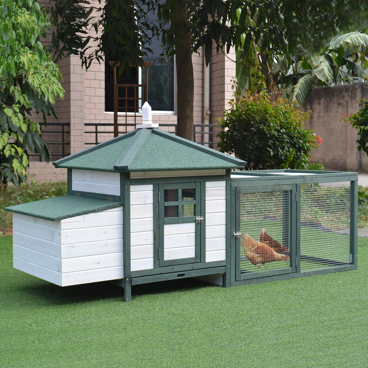 easycomfort easycomfort pollaio da giardino prefabbricato in legno 196x76x97cm bianco e verde