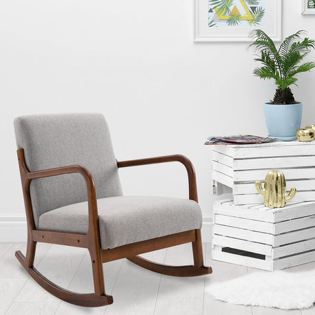 easycomfort easycomfort poltrona a dondolo imbottita design vintage in legno e poliestere grigio per interni ufficio soggiorno 64x86x80cm ean 8054144132150