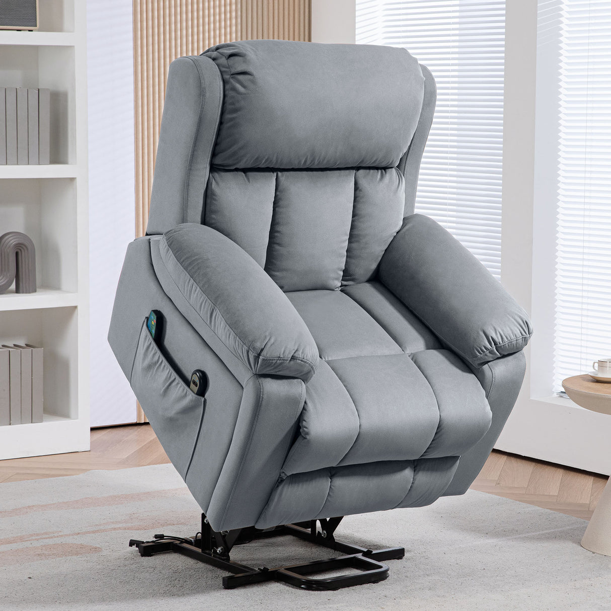 easycomfort easycomfort poltrona alzapersona a 8 punti massaggianti e tasca portaoggetti in finta pelle e acciaio 90x95x103 cm grigia