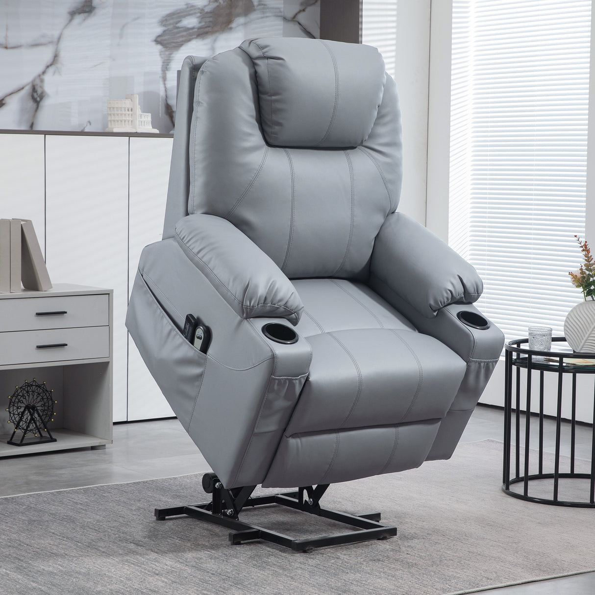 easycomfort easycomfort poltrona alzapersona reclinabile fino a 135 con 8 punti massaggio telecomando e poggiapiedi 88x99x106 cm grigio