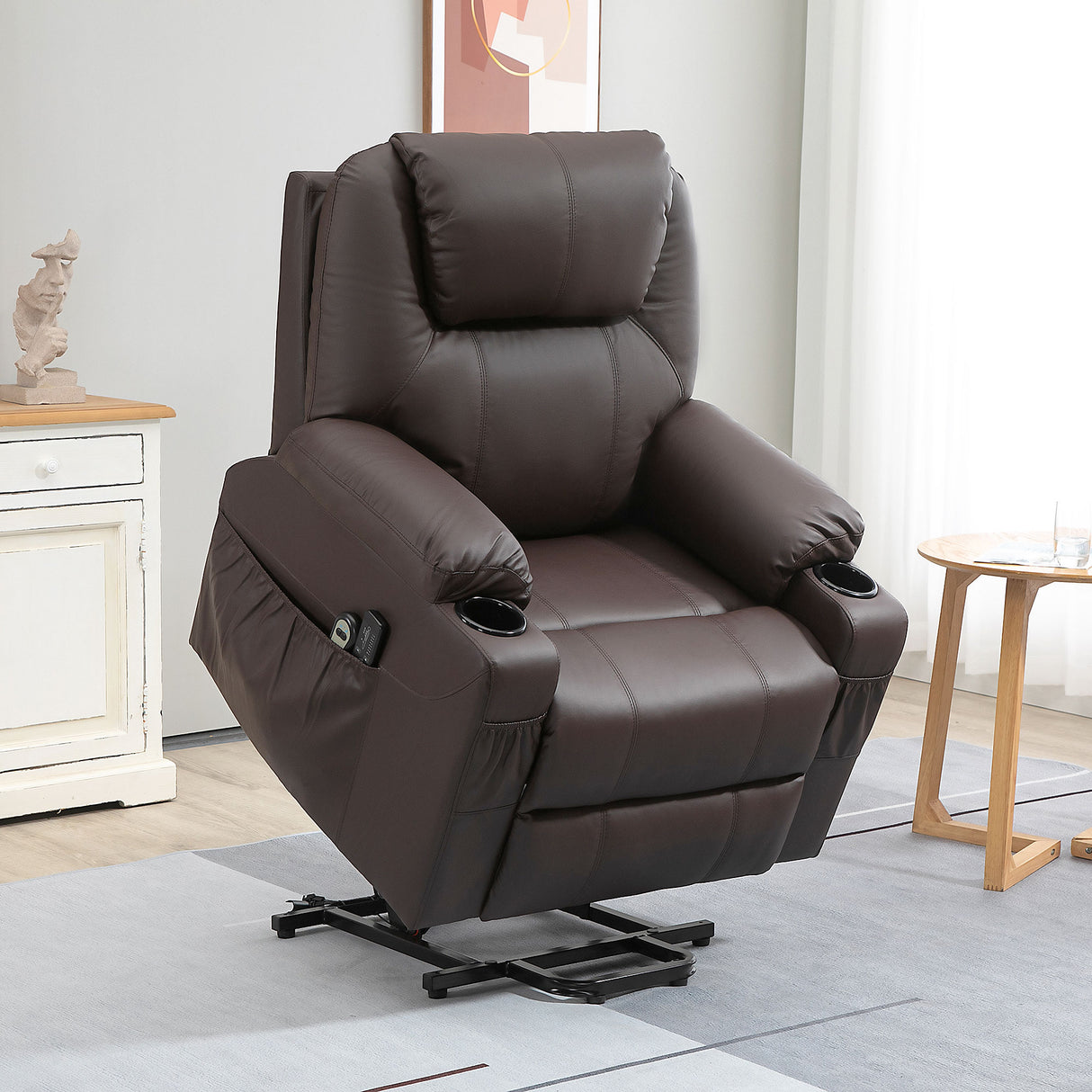 easycomfort easycomfort poltrona alzapersona reclinabile fino a 135 con portabicchieri telecomando e poggiapiedi 88x92x106 cm marrone