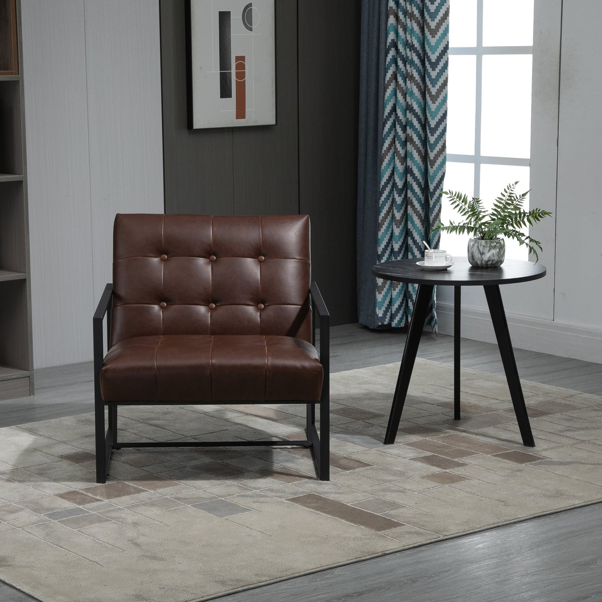 easycomfort easycomfort poltrona imbottita stile industriale trapuntata a bottoni arredamento moderno poltroncina da ingresso in metallo e pu 75x81x78cm marrone