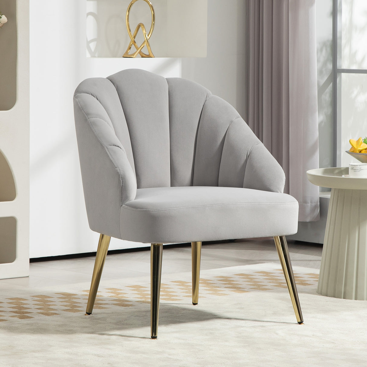 easycomfort easycomfort poltrona in velluto da camera e salotto a conchiglia stile art deco acciaio 63x65x84 cm grigio