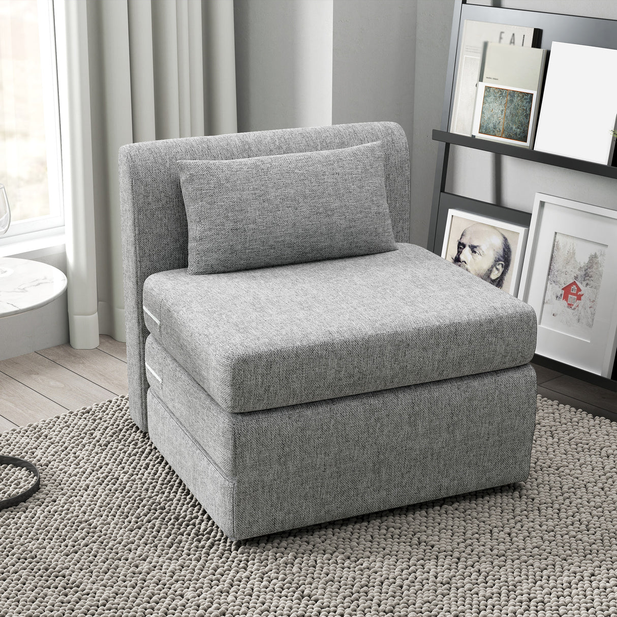 easycomfort easycomfort poltrona letto pieghevole da terra a 3 sezioni salvaspazio in tessuto 80x75x74 cm grigio