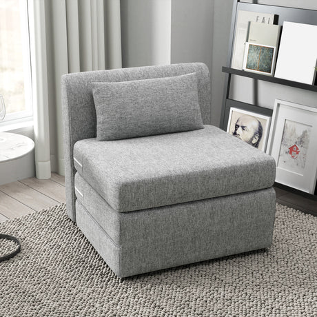 easycomfort easycomfort poltrona letto pieghevole da terra a 3 sezioni salvaspazio in tessuto 80x75x74 cm grigio