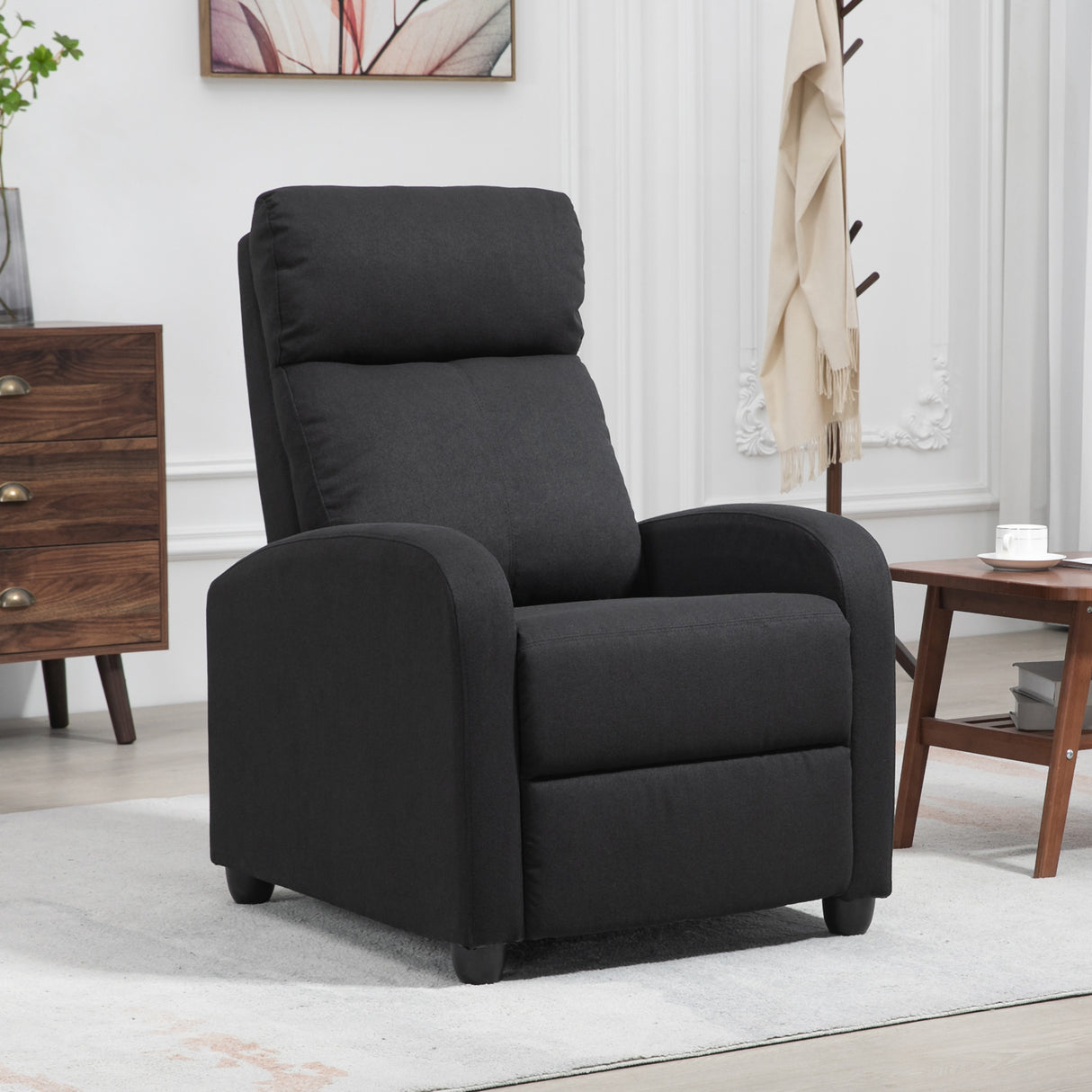 easycomfort easycomfort poltrona reclinabile con poggiapiedi e braccioli in tessuto effetto lino e metallo 69 2x88 3x101 cm nero