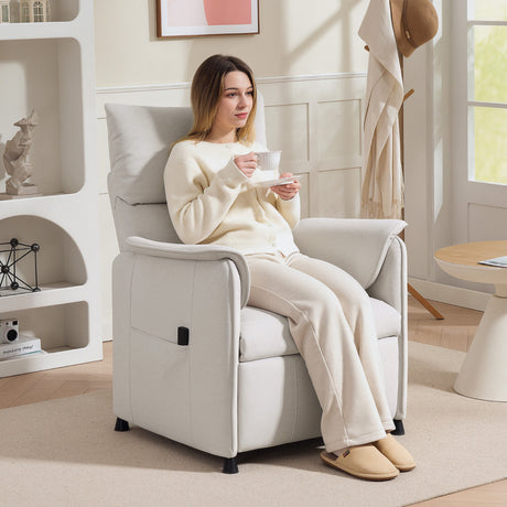 easycomfort easycomfort poltrona reclinabile elettrica con telecomando e poggiapiedi in tessuto effetto velluto 80x83x104 cm crema