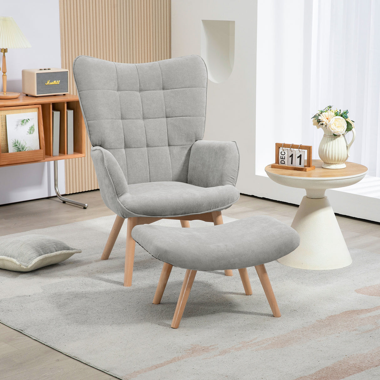 easycomfort easycomfort poltrona relax con pouf poggiapiedi in velluto a costine con schienale alto e braccioli grigio