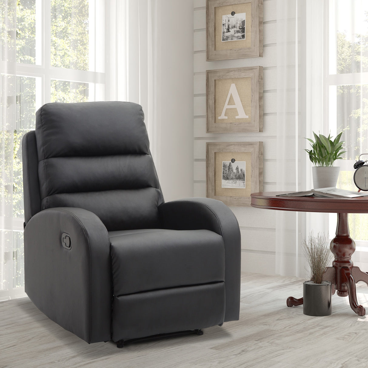 easycomfort easycomfort poltrona relax reclinabile con seduta imbottita e poggiapiedi per casa e ufficio in pelle pu 80x91x102 cm nera ean 8055776911762