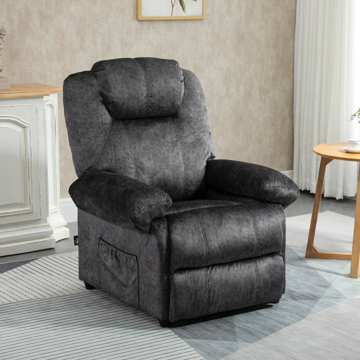 easycomfort easycomfort poltrona relax reclinabile manuale in tessuto con poggiapiedi estraibile e tasca laterale nero