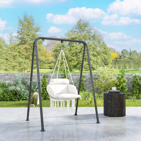 easycomfort easycomfort poltrona sospesa in stile boho con cuscino in acciaio cotone e poliestere 80x60x40 cm bianco crema