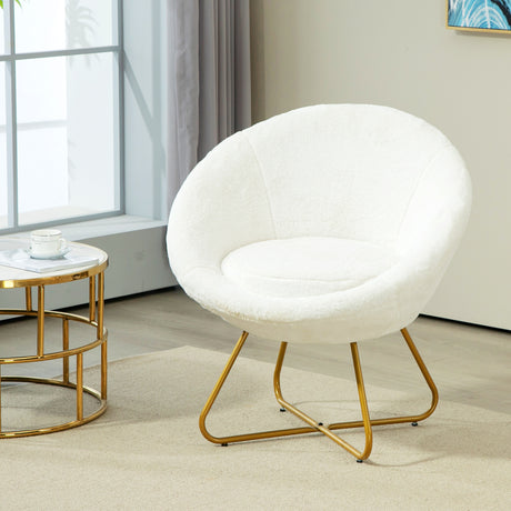 easycomfort easycomfort poltroncina da camera in finta pelliccia con gambe in metallo 75x66x79 cm bianco