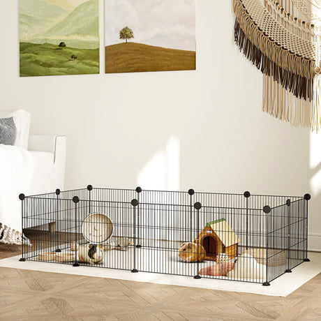 easycomfort easycomfort recinto per animali modulabile con 12 pannelli 35x35 cm e bordi arrotondati in metallo e abs 140x70x35 cm nero