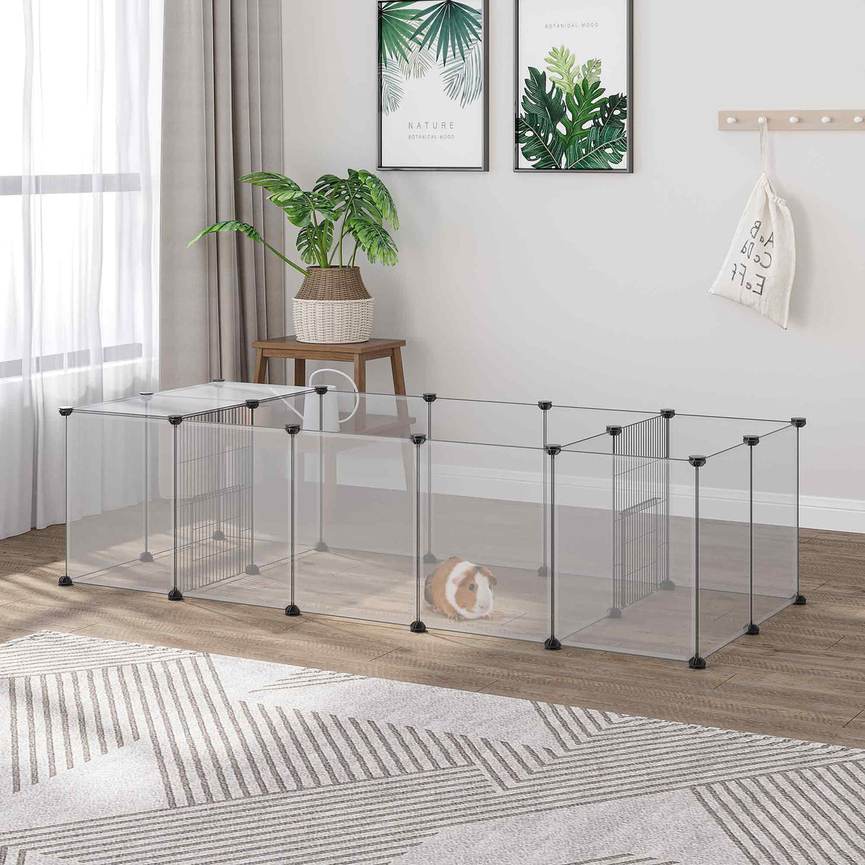 easycomfort easycomfort recinto per animali modulabile con 20 pannelli e 2 porte in acciaio e pp 175x70x45 cm bianco e nero