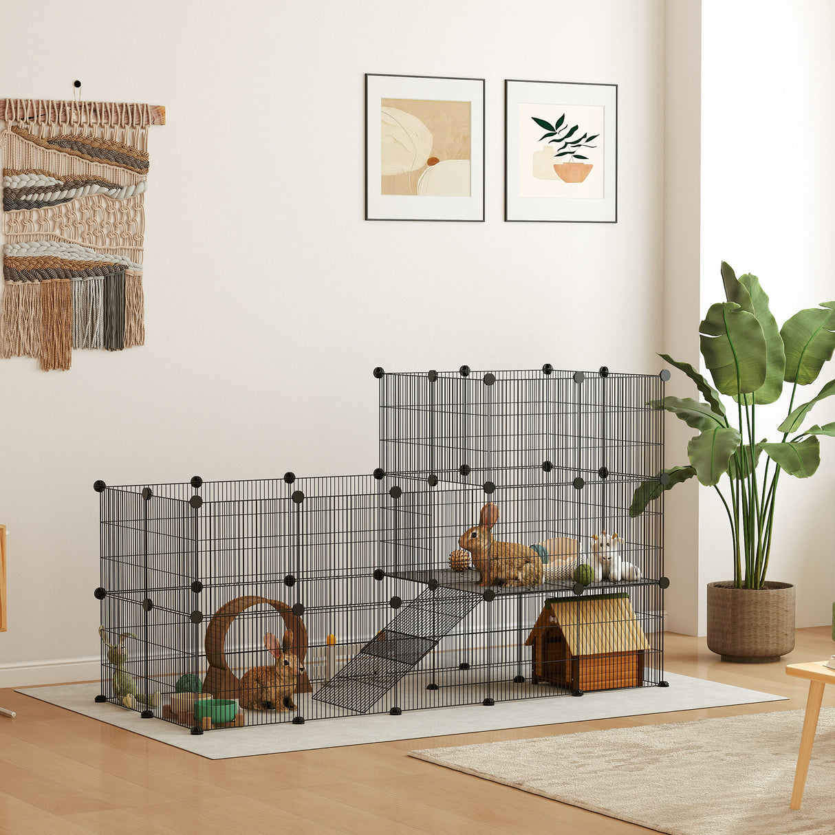 easycomfort easycomfort recinto per animali modulabile e multilivello con 39 pannelli in acciaio e pp 140x70x105 cm nero