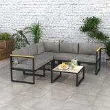 easycomfort easycomfort salotto da giardino con divano e tavolino in alluminio con cuscini imbottiti grigio