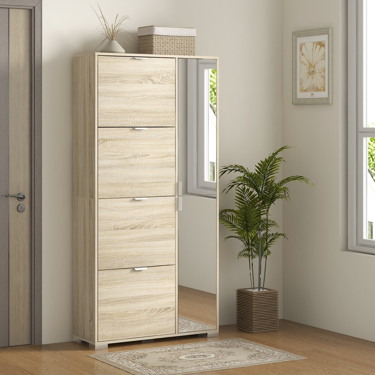 easycomfort easycomfort scarpiera con specchio per 16 paia di scarpe 4 cassetti a ribalta e 2 armadietti 82x30x168cm rovere