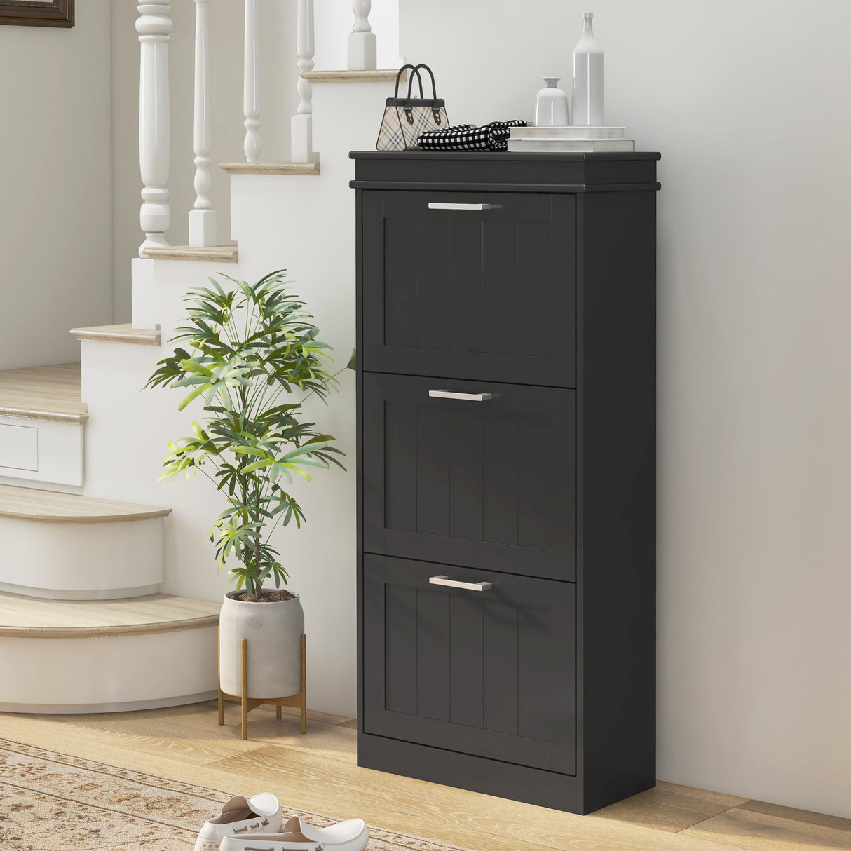easycomfort easycomfort scarpiera moderna con 3 cassetti ribaltabili per 15 paia di scarpe e ripiano regolabile 54x24x117 5cm nero