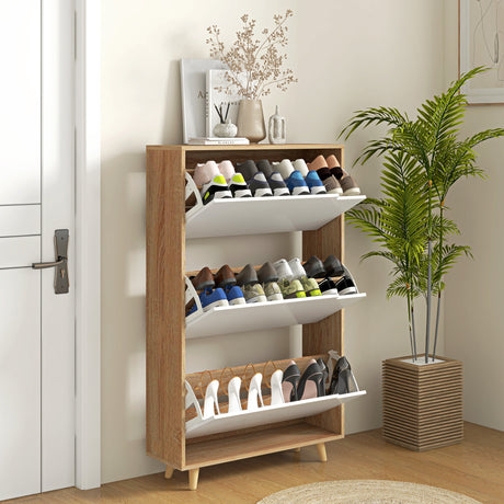 easycomfort easycomfort scarpiera salvaspazio a 3 cassetti con ripiano regolabile per 18 24 paia di scarpe 72x24x119cm bianco