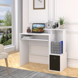 easycomfort easycomfort scrivania moderna con mensola per tastiera e cassetto in tessuto 100x40x86 6cm bianco e nero
