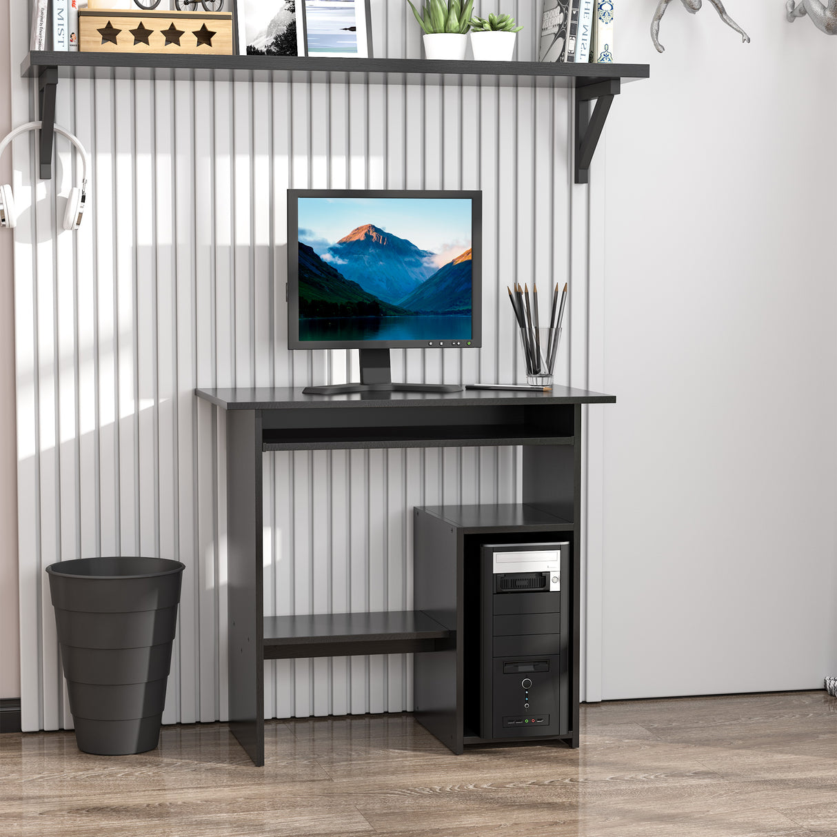 easycomfort easycomfort scrivania pc moderna in legno con ripiano per cpu e spazio per tastiera estraibile 80x45x75 cm nero
