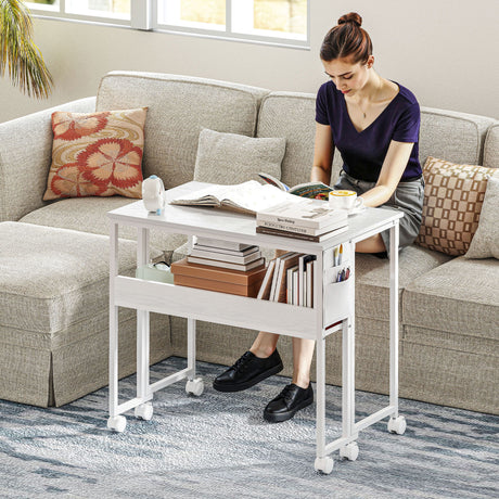 easycomfort easycomfort scrivania pieghevole salvaspazio a ribalta con scaffale tasca portaoggetti e ruote bianco